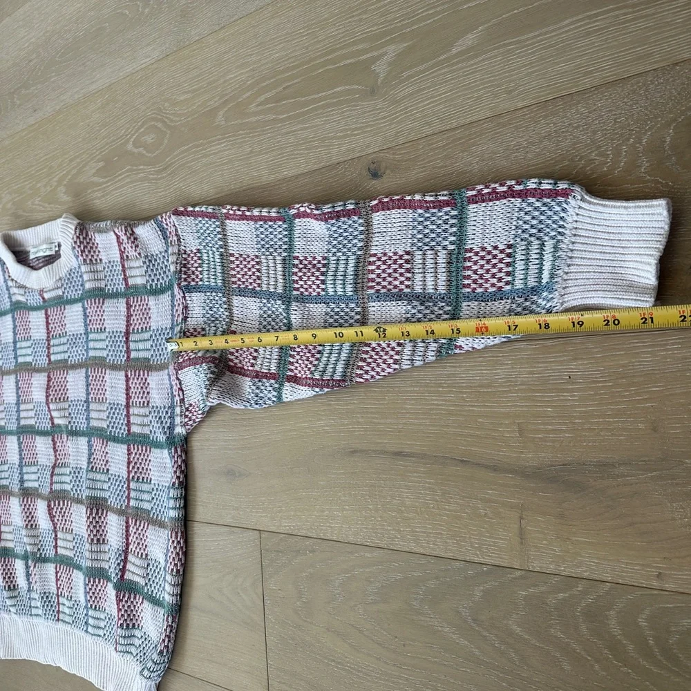 80s 90s Royal Knight preppy geometric pastel sweater men's size M - Picture 4 of 7